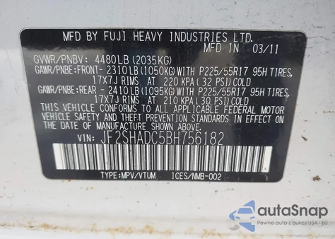 2011 Subaru Forester 2.5X Premium from USA, damaged, VIN JF2SHADC5BH756182